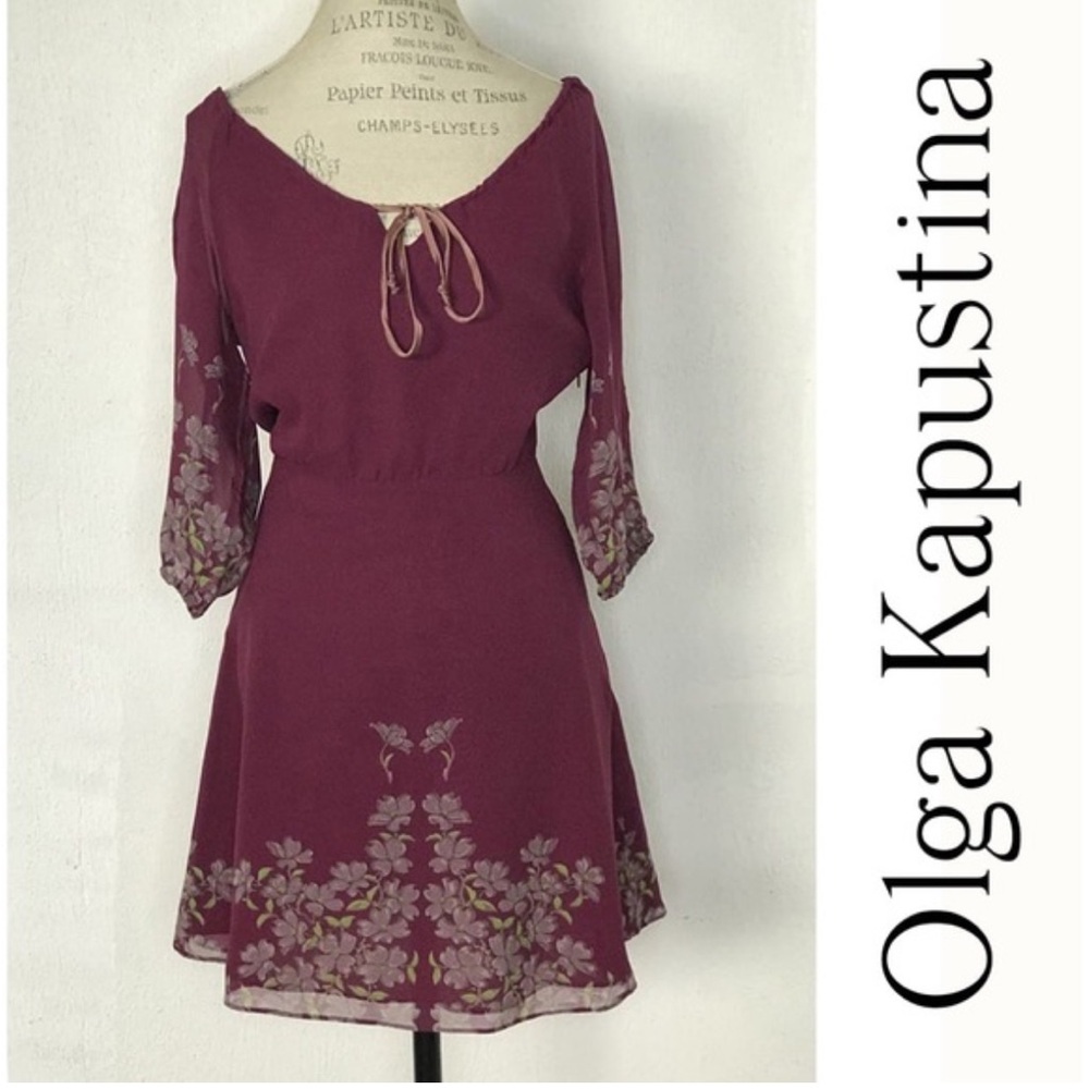 Olga Kapustina Floral Purple Silk Shift Dress